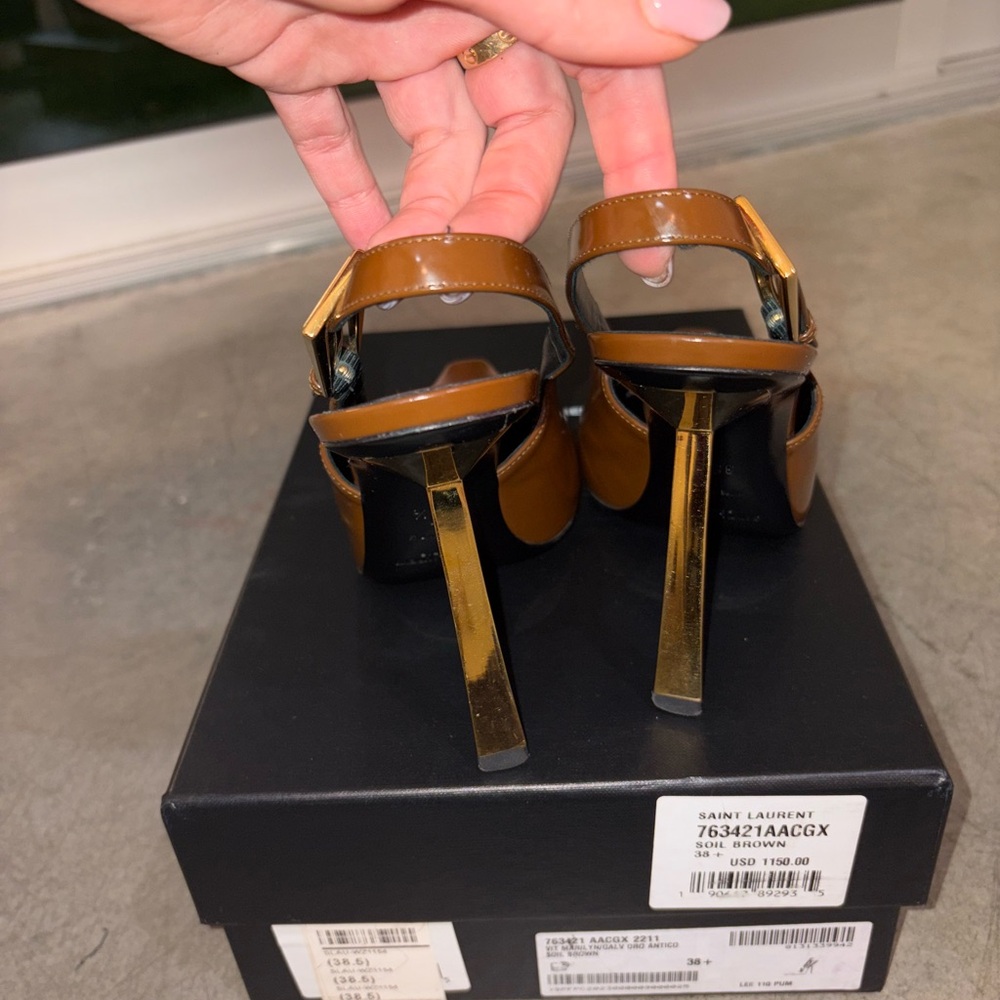 Saint Laurent Tan Stiletto Slingback Heels - Picture 2 of 8